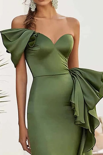 Robe longue formelle olive à une épaule